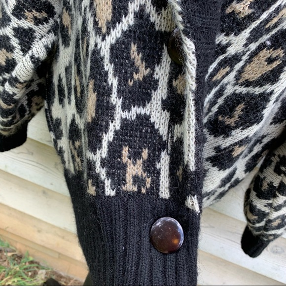 Vintage 80s Wool Mohair Blend Leopard Print Oversized Slouchy Cardigan Sweater - Picture 11 of 16